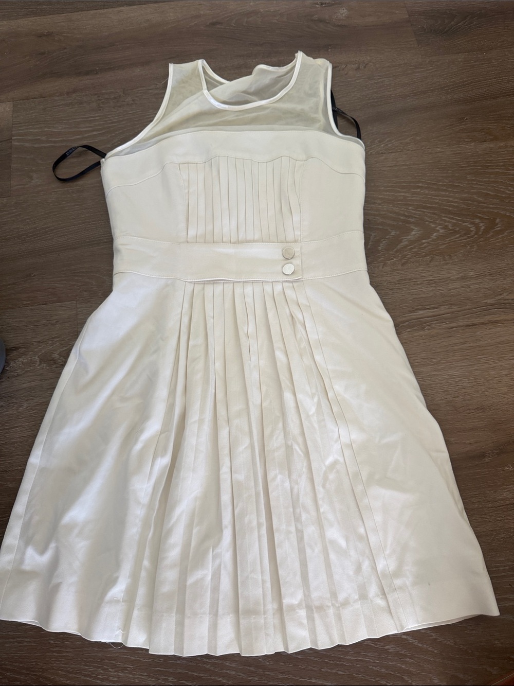 bebe White Pleated Midi Dress with Mesh Yoke